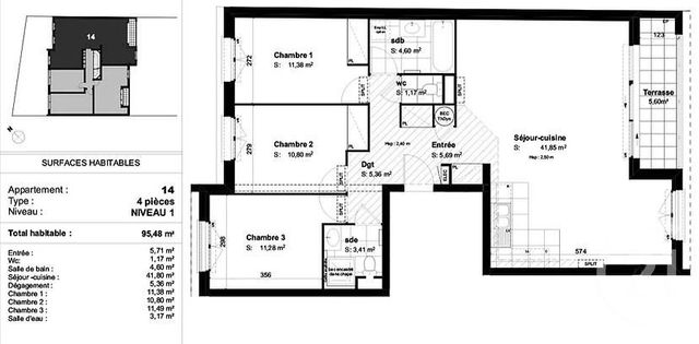 Appartement F4 à vendre - 4 pièces - 95.48 m2 - SURESNES - 92 - ILE-DE-FRANCE - Century 21 La Doyenne